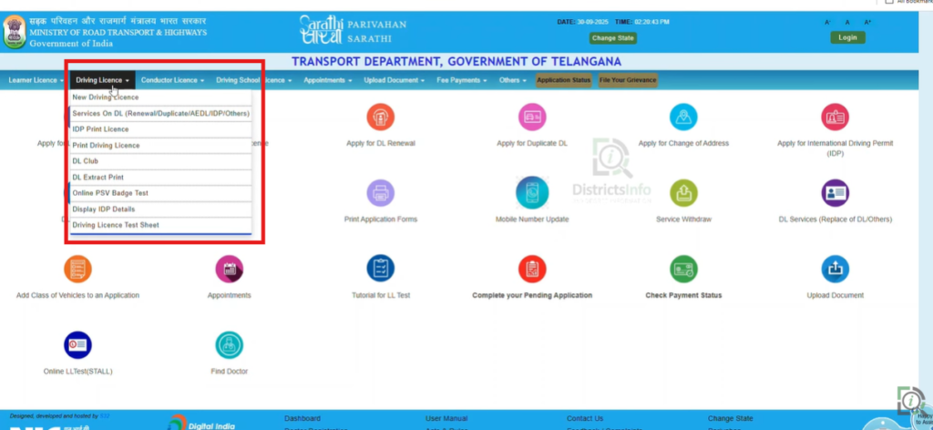Click on Driving Licence Related Services.