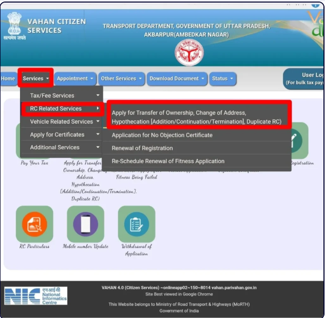 Visit the Parivahan Vehicle Services Portal.